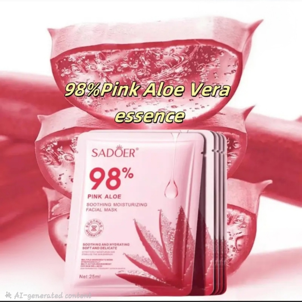 Sadoer Korean Skincare 98% Pink Aloe Soothing Moisturizing Facial 4 Mask